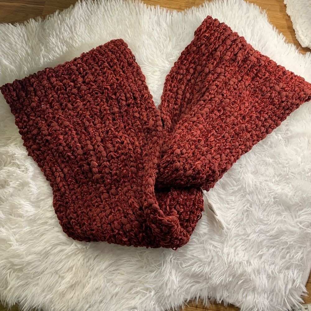 Red Fuzzy Loop Infinity Knit Winter Scarf